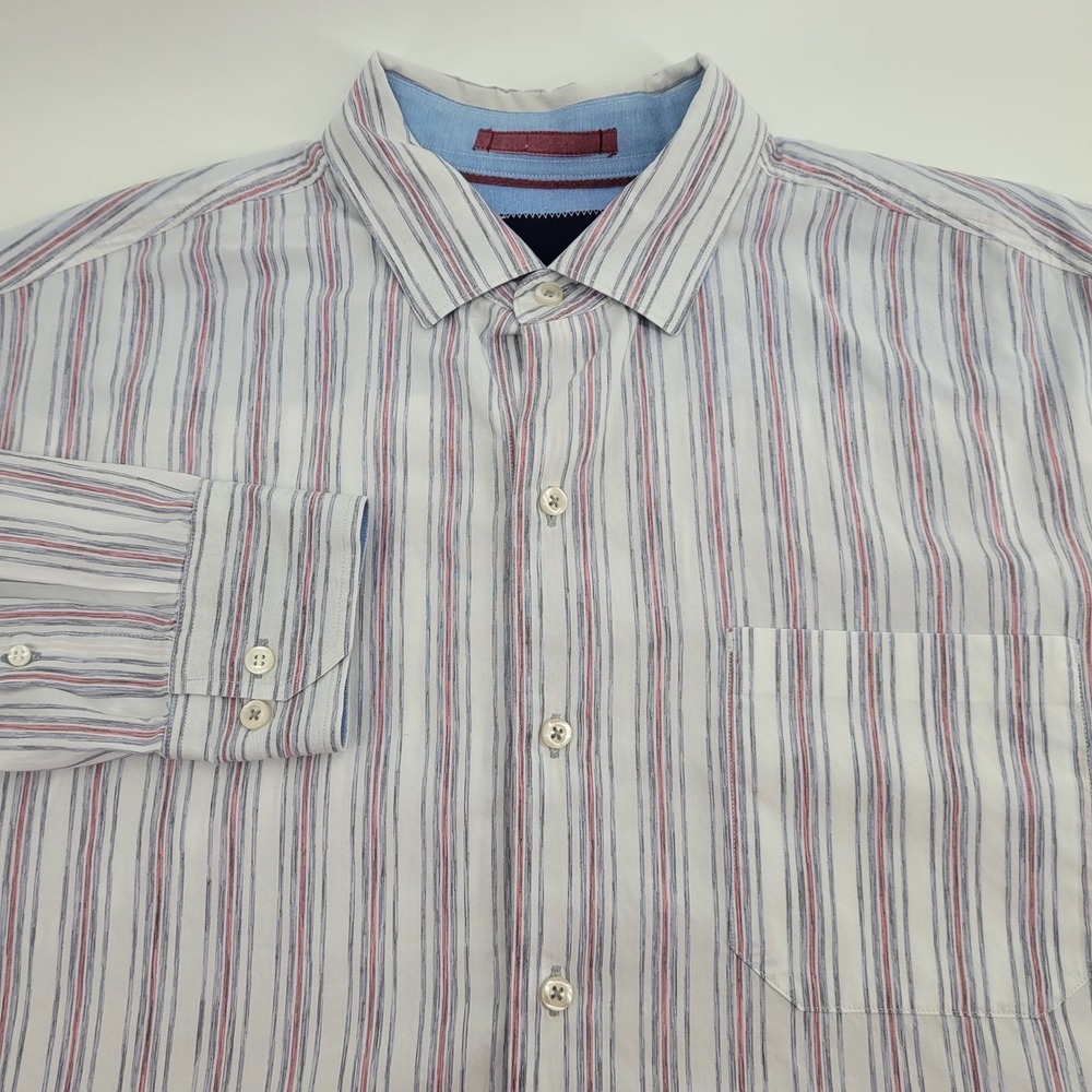 Tommy Bahama Mens Large Long Sleeve Button Down‎ Shirt White Blue Red Striped